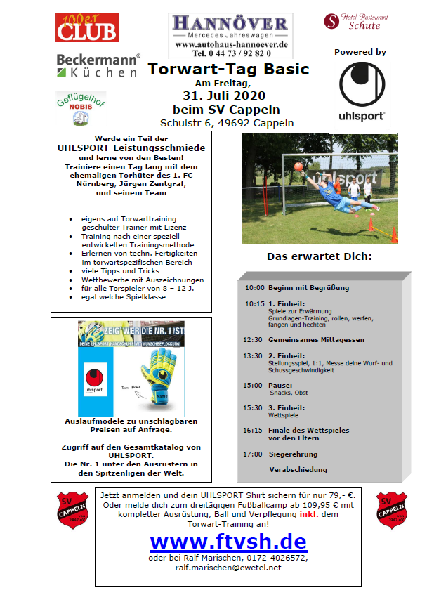 Plakat Torwart Tag Basic SV Cappeln 2020