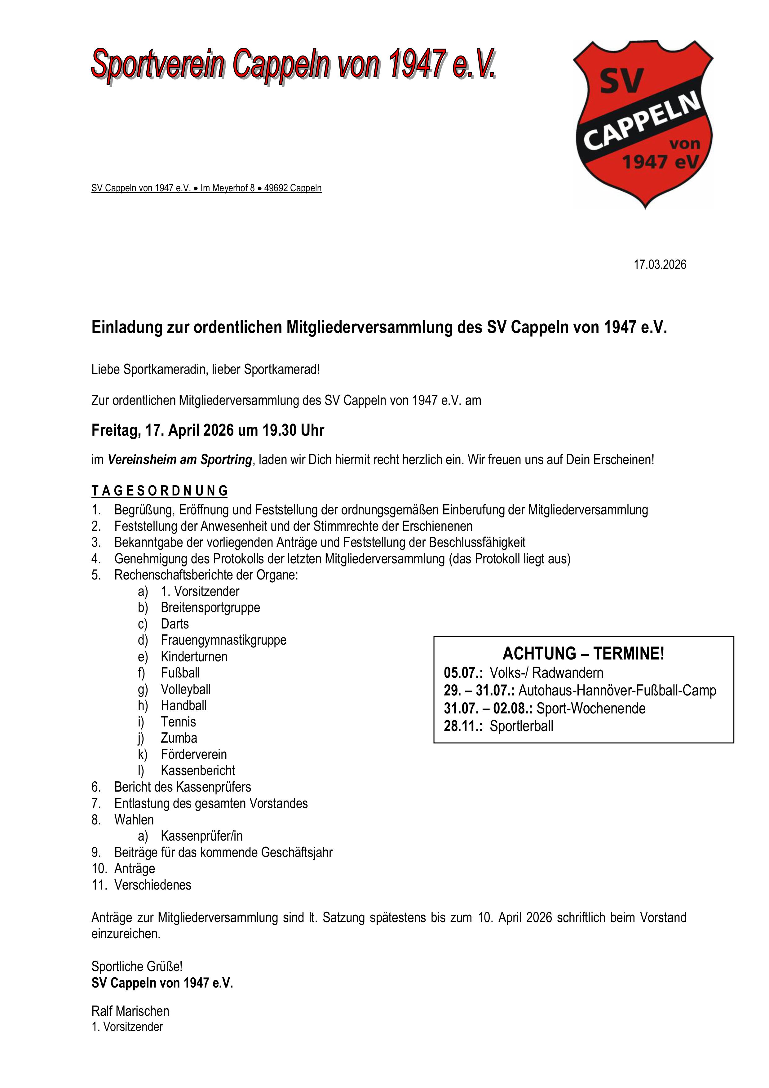 Mitgliederversammlung 2026 Gesamtverein